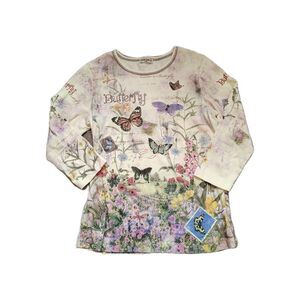 Garden Cottage Butterfly Floral Graphic Top Small Y2K Fairycore Nature